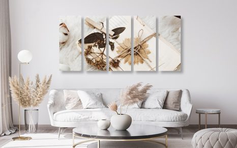 5-DÍLNÝ OBRAZ SBÍRKA STARÝCH LISTŮ - VINTAGE A RETRO OBRAZY - OBRAZY