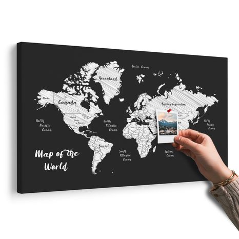 OBRAZ NA KORKU ČERNOBÍLÁ JEDINEČNÁ MAPA SVĚTA - OBRAZY NA KORKU - OBRAZY