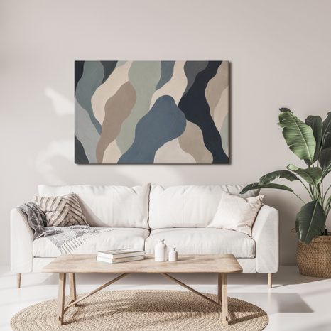 TABLEAU SUR TOILE – FORMES ORGANIQUES AUX COULEURS SOURDES - IMAGES FORMES ABSTRAITES - TABLEAUX