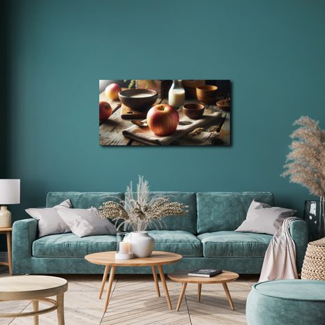 WANDBILD RUSTIKALES STILLLEBEN MIT APFEL - BILDER VON ESSEN UND GETRÄNKEN - BILDER