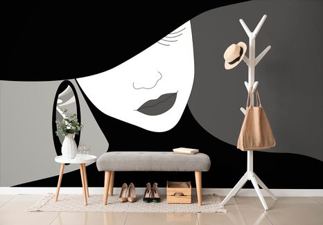 SELF ADHESIVE WALLPAPER BLACK AND WHITE CLASSY LADY IN A HAT - SELF-ADHESIVE WALLPAPERS - WALLPAPERS