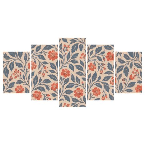 TABLEAU EN 5 PARTIES – MOTIF FLORAL AUX FEUILLES - TABLEAUX DE FLEURS - TABLEAUX