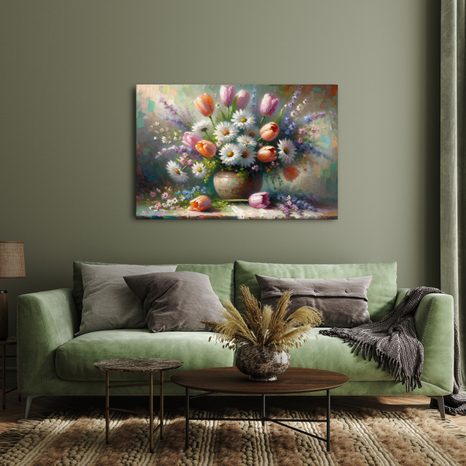 OBRAZ KYTICE TULIPÁNŮ A KOPRETIN - OBRAZY KVĚTŮ - OBRAZY