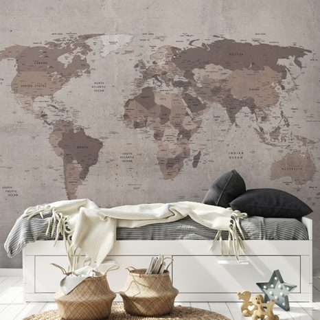 FOTOTAPETA VINTAGE ZEMLJEVID SVETA V BEŽ IN RJAVIH TONIH - TAPETE ZEMLJEVIDI - TAPETE