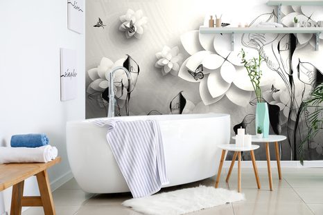 SAMOLEPÍCÍ TAPETA ČERNOBÍLÉ ABSTRAKTNÍ KVĚTINY - SAMOLEPÍCÍ TAPETY - TAPETY