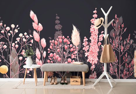 SAMOLEPÍCÍ TAPETA VARIACE TRÁVY V RŮŽOVÉ BARVĚ - SAMOLEPÍCÍ TAPETY - TAPETY