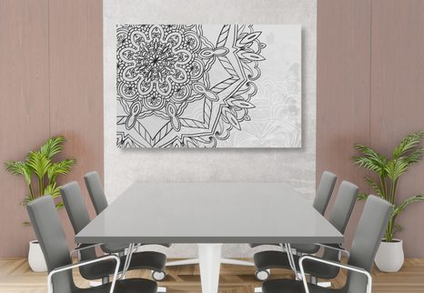 KÉP MANDALA TÉLI MOTÍVUMMAL FEKETE FEHÉRBEN - FEKETE-FEHÉR KÉPEK - KÉPEK