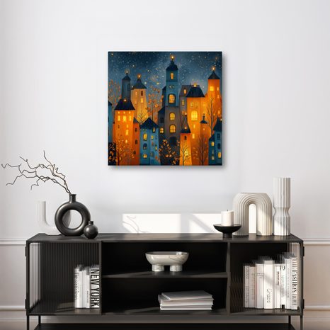 WANDBILD FESTLICHES STADTMÄRCHEN - BUNTE HÄUSER - BILDER