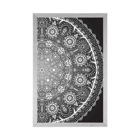 PLAGÁT OKRASNÁ MANDALA S KRAJKOU V ČIERNOBIELOM PREVEDENÍ - FENG SHUI - PLAGÁTY