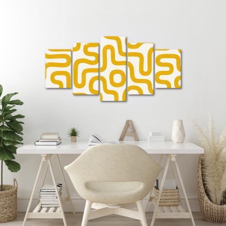 TABLEAU EN 5 PARTIES – LIGNES ABSTRAITES JAUNES - PEINTURES VINTAGE ET RÉTRO - TABLEAUX