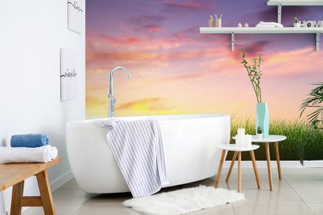 TAPETA VÝCHOD SLUNCE NAD LOUKOU - TAPETY PŘÍRODA - TAPETY