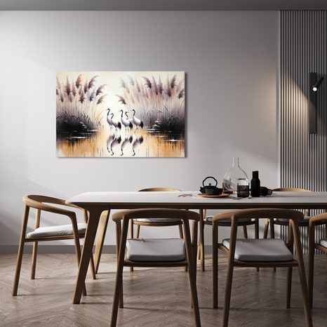 WANDBILD KRANICHE AM SCHILF - BILDER VON VÖGELN - BILDER