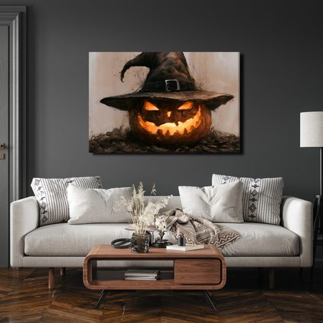 WANDBILD KÜRBISSE IM HEXENHUT - HALLOWEEN- UND HORROR-BILDER - BILDER