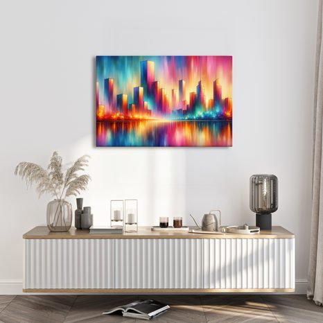 WANDBILD BUNTE STADTSILHOUETTE - BILDER VON STÄDTEN - BILDER