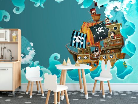 TAPETA PIRÁTSKÁ LOĎ NA MOŘI - DĚTSKÉ TAPETY - TAPETY