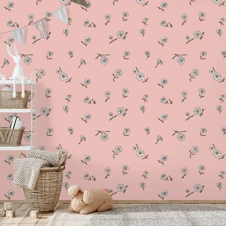 SAMOLEPÍCÍ TAPETA RŮŽOVÉ POZADÍ S BÍLÝMI KVÍTKY - VZOROVANÉ TAPETY - TAPETY
