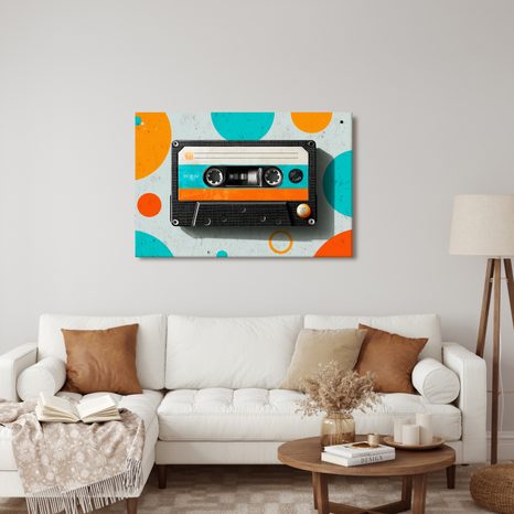 WANDBILD RETRO-KASSETTE MIT KREISEN - MUSIKBILDER - BILDER