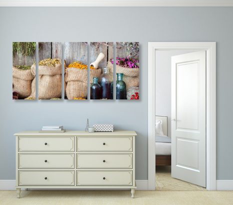 5-DÍLNÝ OBRAZ LÉČIVÉ BYLINKY - OBRAZY JÍDLA A NÁPOJE - OBRAZY