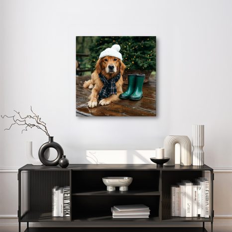 OBRAZ PES V ZIMNÍ ČEPICI - VÁNOČNÍ A ZIMNÍ OBRAZY - OBRAZY