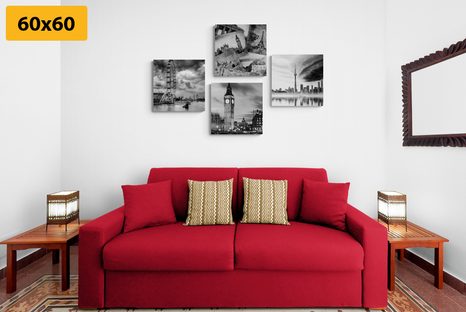 SET OBRAZŮ TAJUPLNÁ MĚSTA V ČERNOBÍLÉM PROVEDENÍ - SESTAVY OBRAZŮ - OBRAZY