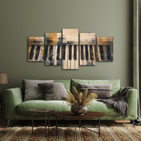 5-TEILIGES WANDBILD RETRO KLAVIERTÖNE - MUSIKBILDER - BILDER