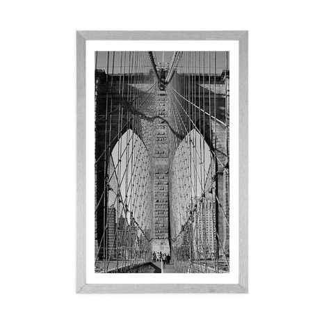 PLAKAT S PASPARTUOM MOST MANHATTAN U NEW YORKU U CRNO-BIJELOM DIZAJNU - CRNO-BIJELE - PLAKATI