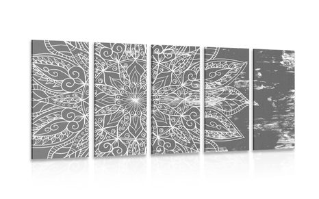 5-PIECE CANVAS PRINT TEXTURE MANDALA IN BLACK AND WHITE - BLACK AND WHITE PICTURES - PICTURES