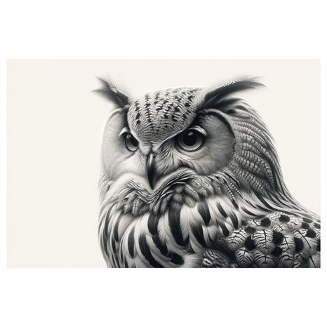 WANDBILD SCHWARZ-WEISSES EULENPORTRÄT - BILDER VON VÖGELN - BILDER