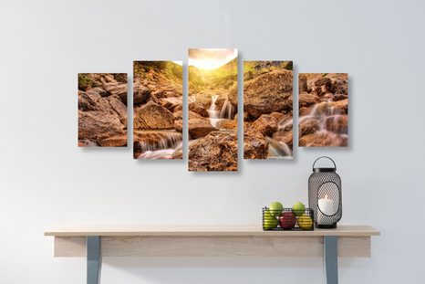 5 RÉSZES KÉP VÍZESÉS HEGYEKBEN - TERMÉSZET- ÉS TÁJKÉPEK - KÉPEK