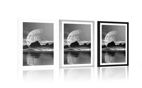 POSTER WITH MOUNT FUTURISTIC LANDSCAPE IN BLACK AND WHITE - BLACK AND WHITE - POSTERS