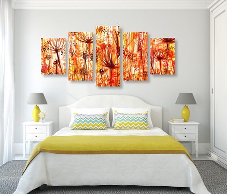 5 RÉSZES KÉP PITYPANG NARANCSSÁRGA SZÍNEKBEN - VIRÁGMINTÁS KÉPEK - KÉPEK