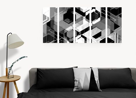 5-DÍLNÝ OBRAZ ABSTRAKTNÍ GEOMETRIE V ČERNOBÍLÉM PROVEDENÍ - ČERNOBÍLÉ OBRAZY - OBRAZY