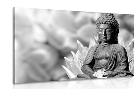 CANVAS PRINT PEACEFUL BUDDHA IN BLACK AND WHITE - BLACK AND WHITE PICTURES - PICTURES