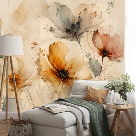 ZELFKLEVEND FOTOBEHANG FIJNE AQUARELWEIDEBLOEMEN - FOTOBEHANG BLOEMEN - FOTOBEHANG