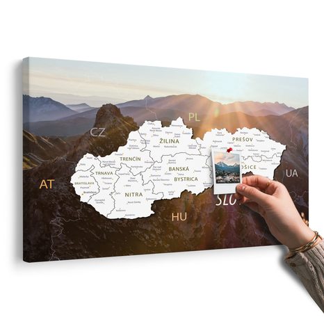 WANDBILD AUF KORK KARTE DER SLOWAKEI MIT BERGKULISSE - WANDBILDER AUF KORK - BILDER