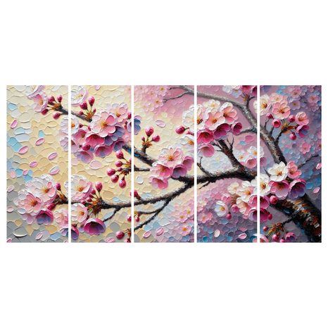 5-TEILIGES WANDBILD KIRSCHBLÜTEN IM FRÜHLINGSWIND - BILDER BLUMEN - BILDER