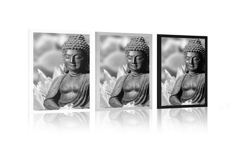 PLAKÁT KLIDNÝ BUDDHA V ČERNOBÍLÉM PROVEDENÍ - ČERNOBÍLÉ - PLAKÁTY