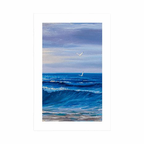 AFFICHE AVEC PASSE-PARTOUT – VAGUES DE MER SUR LA CÔTE - NATURE - AFFICHES