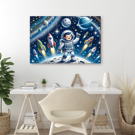 QUADRO SU TELA – PICCOLO ASTRONAUTA IN MISSIONE AVVENTUROSA - QUADRI SPAZIALI PER BAMBINI - STAMPE E QUADRI