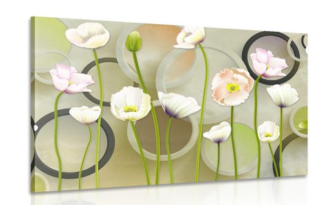 CANVAS PRINT WHITE POPPIES ON AN ABSTRACT BACKGROUND - PICTURES FLOWERS - PICTURES