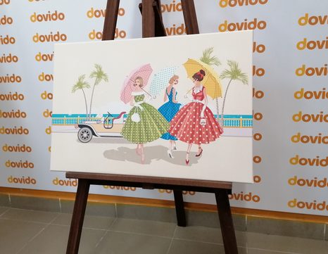 OBRAZ RETRO DÁMY S DÁŽDNIKMI - VINTAGE A RETRO OBRAZY - OBRAZY