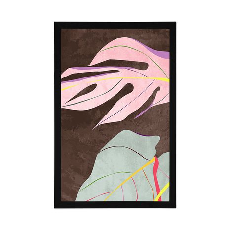 POSTER ELEGANTE MONSTERA AUF BRAUNEM HINTERGRUND - MOTIVE AUS UNSERER WERKSTATT - POSTER