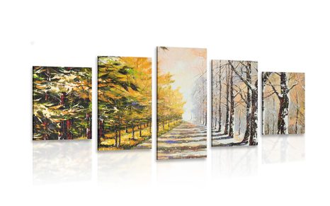 IMPRESSION SUR TOILE EN 5 PARTIES ALLÉE D'ARBRES D'AUTOMNE - IMPRESSION SUR TOILE DE NATURE ET PAYSAGE - IMPRESSION SUR TOILE