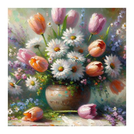 OBRAZ BAREVNÉ KVĚTINY VE VÁZE - OBRAZY KVĚTŮ - OBRAZY