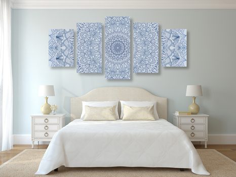 TABLOU 5-PIESE MANDALA DECORATIVĂ DETALIATĂ ÎN CULOAREA ALBASTRĂ - TABLOURI FENG SHUI - TABLOURI