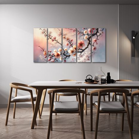 5-TEILIGES WANDBILD BLÜHENDER ZWEIG - BILDER BLUMEN - BILDER