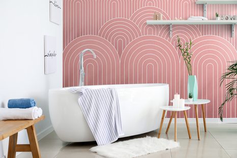 SAMOLEPÍCÍ TAPETA STARORŮŽOVÝ VZOR DUHY MID-CENTURY - SAMOLEPÍCÍ TAPETY - TAPETY