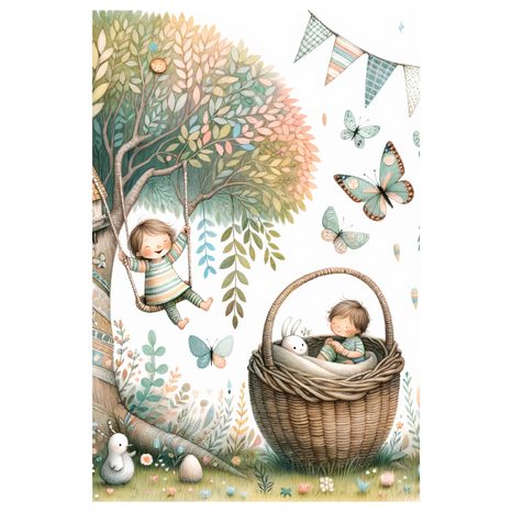 OBRAZ DETSKÝ DEŇ MEDZI STROMAMI A MOTÝĽMI - DETSKÉ OBRAZY ROZPRÁVKOVÉ BYTOSTI - OBRAZY