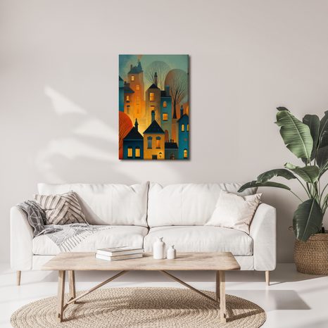 OBRAZ KOUZELNÁ NOC V ULICÍCH - BAREVNÉ DOMY - OBRAZY