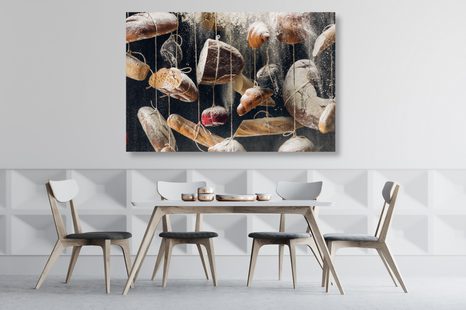 WANDBILD AM SEIL HÄNGENDES GEBÄCK - BILDER VON ESSEN UND GETRÄNKEN - BILDER